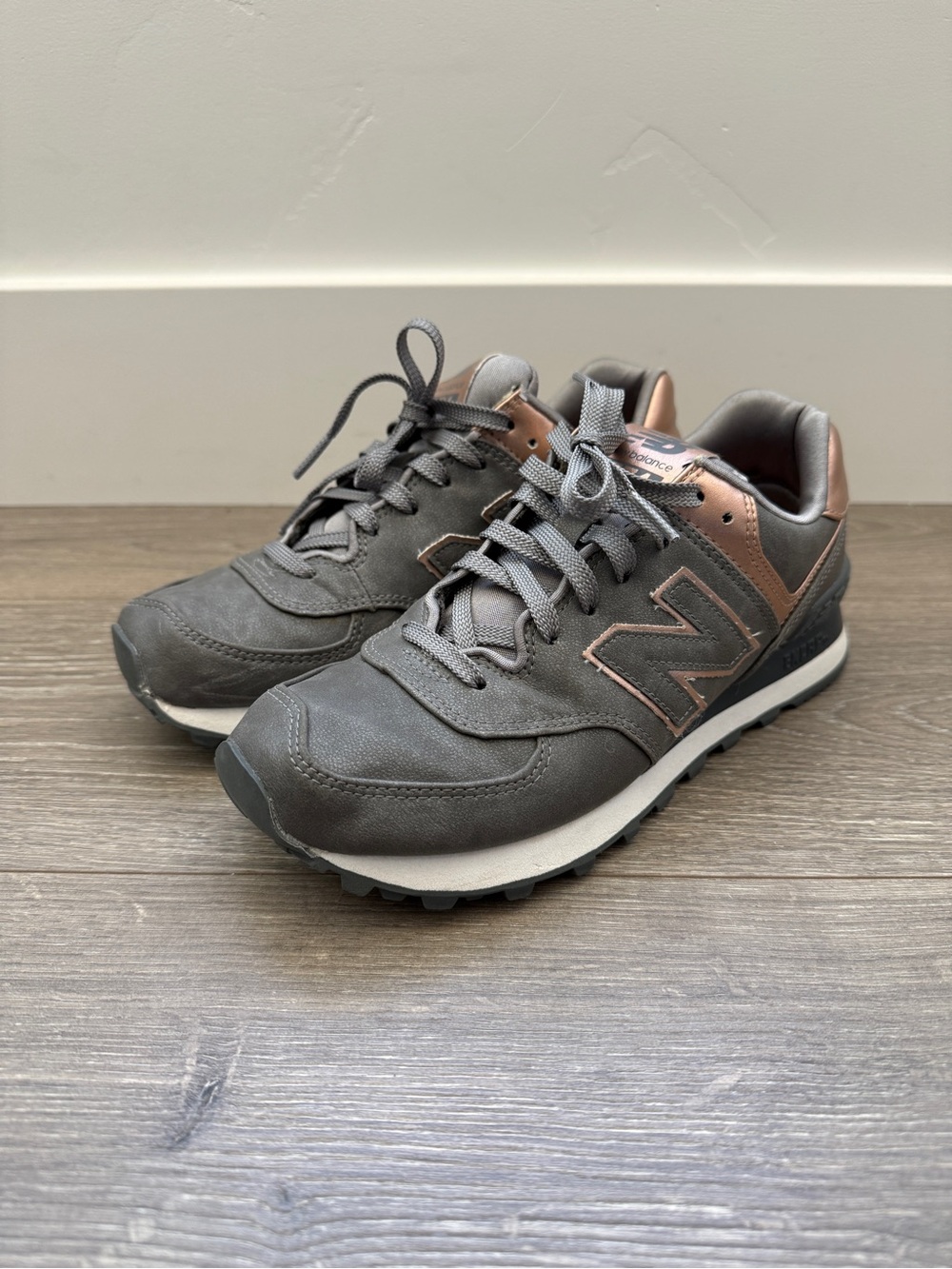 New Balance Women's Gray Sneakers with Rose Gold Trim